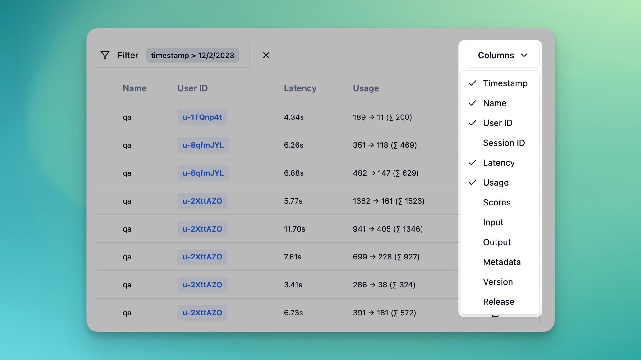 Change column visibility